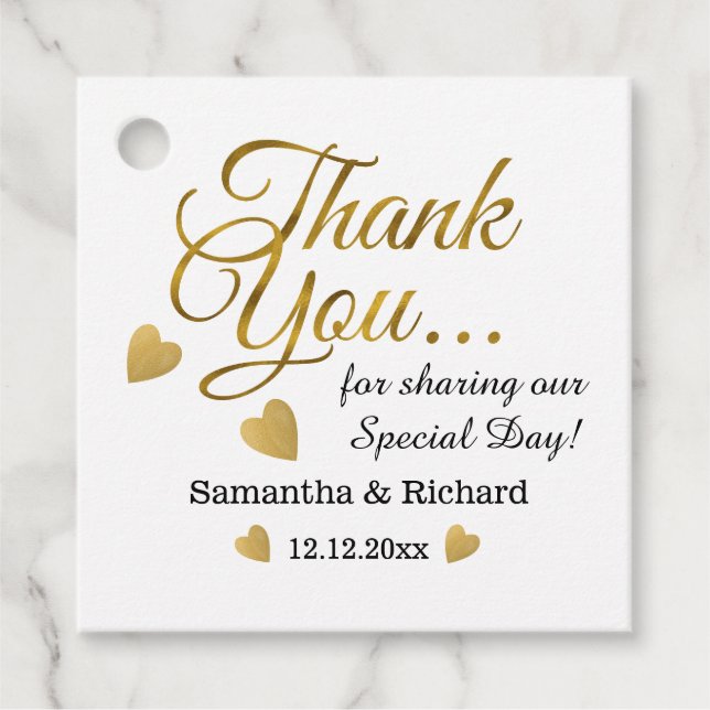 Gold Thank You Wedding Favour Tags (Front)