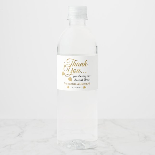 Gold Thank You Wedding Favour   Water Bottle Label (Front)