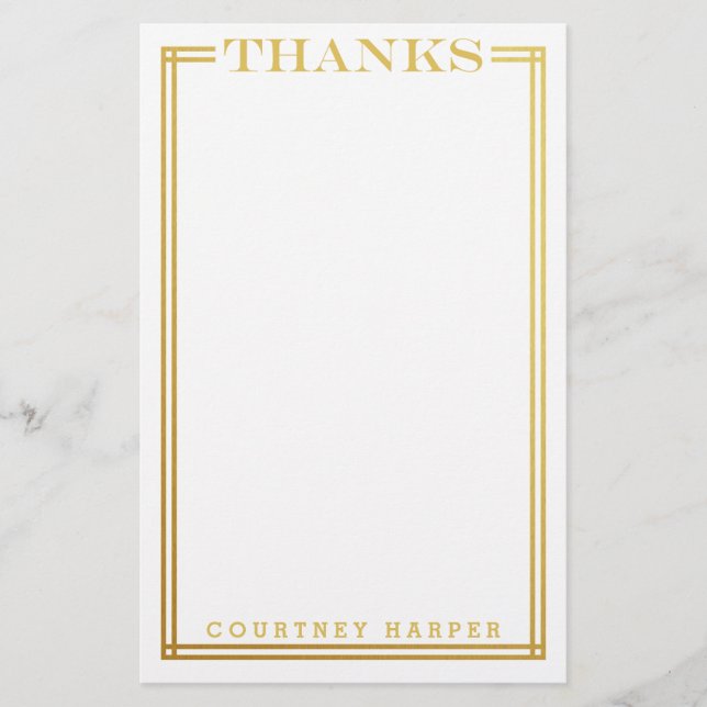 Gold "Thanks" Personal Stationery (Front)