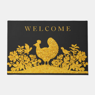 Gold Thanksgiving Turkey Floral Doormat