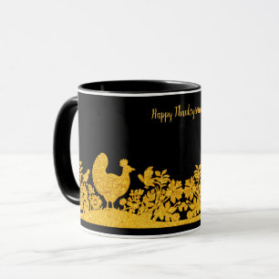 Gold Thanksgiving Turkey Floral Mug