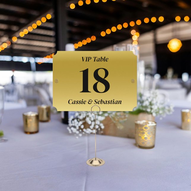 Gold Theater Seat Style Wedding VIP Table Number (Wedding table numbers styled after seat plaques at classic concert venues.)