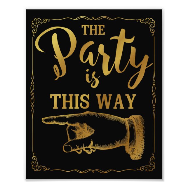 gold This way party wedding sign left arrow (Front)