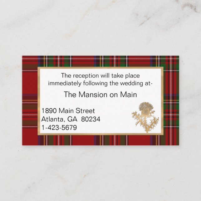 Gold Thistle Royal Stewart Wedding Reception Place Card (Front)