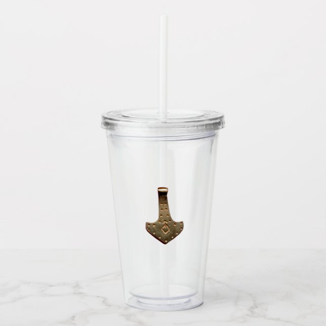 Gold Thor Hammer acrylic tumbler (Front)