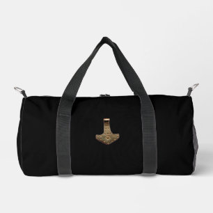 Gold Thor Hammer black duffel bag