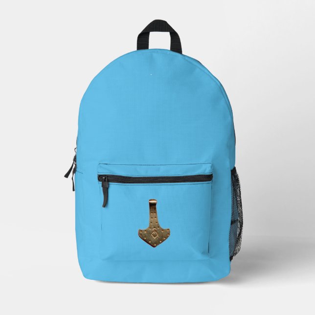 Gold Thor Hammer blue backpack (Front)