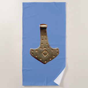 Gold Thor Hammer blue beach towel