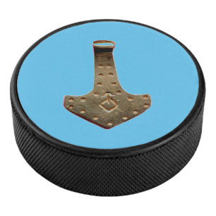 Gold Thor Hammer blue hockey puck