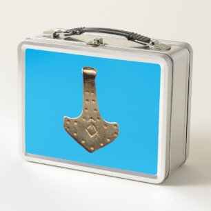 Gold Thor Hammer blue stainless lunchbox