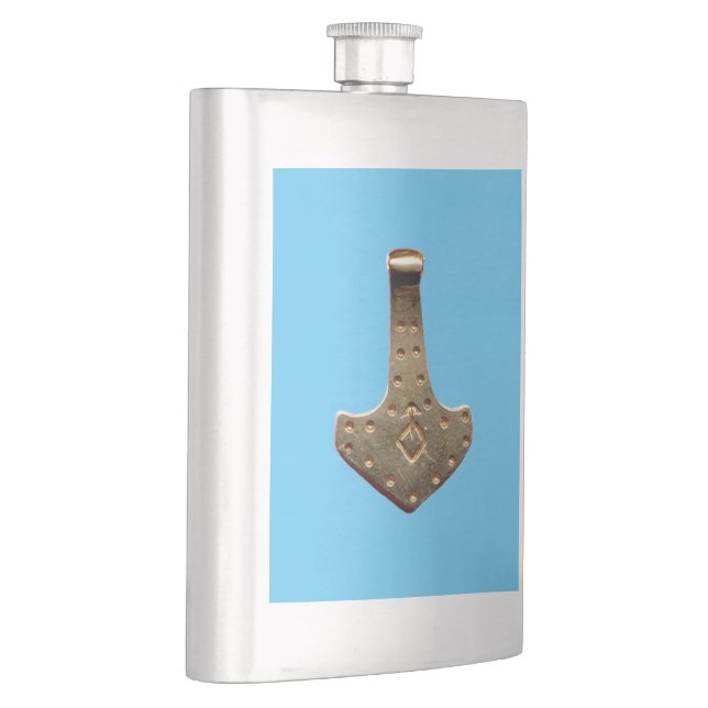 Gold Thor Hammer blue stainless steel flask (Right)