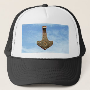 Gold Thor Hammer clouds black and white hat
