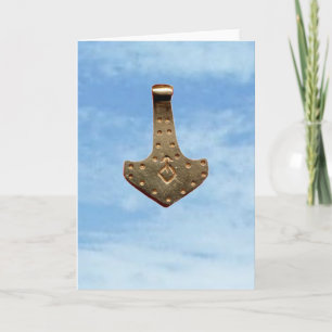 Gold Thor Hammer clouds greeting card