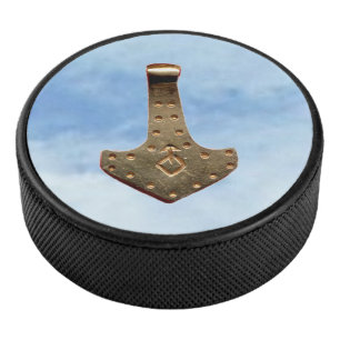 Gold Thor Hammer clouds hockey puck