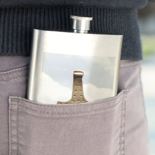 Gold Thor hammer clouds stainless steel flask