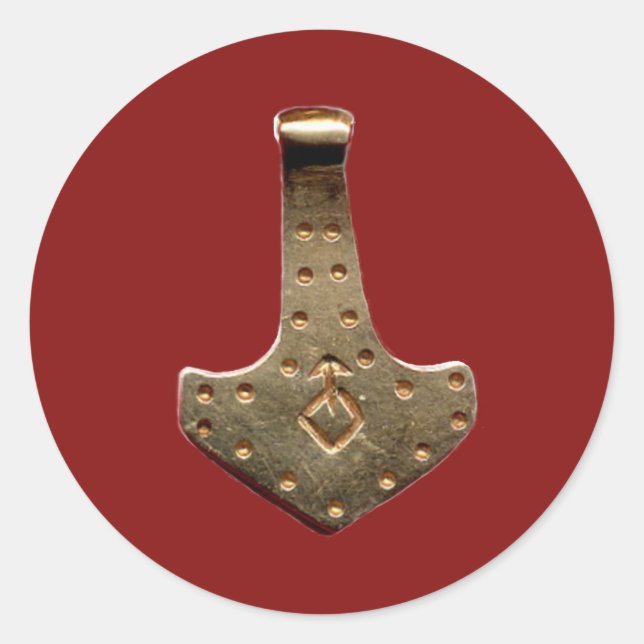 Gold Thor Hammer red large round stickers (Front)