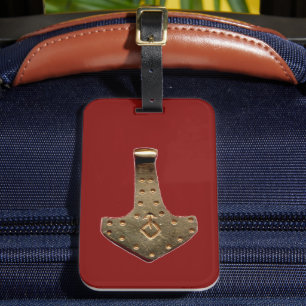 Gold Thor Hammer red luggage tag