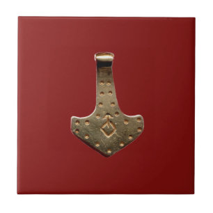 Gold Thor Hammer red small tile