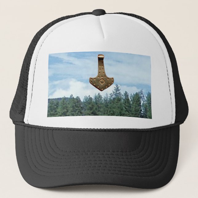 Gold Thor Hammer trees black and white hat (Front)
