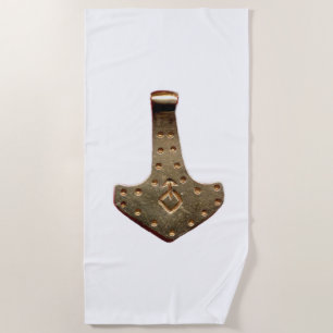 Gold Thor Hammer white beach towel