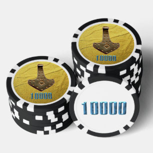 Gold Thor Hammer white blkb 10K striped poker chip