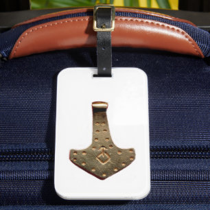 Gold Thor Hammer white luggage tag