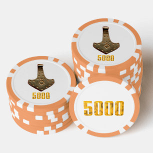 Gold Thor Hammer white orange 5K stripe poker chip