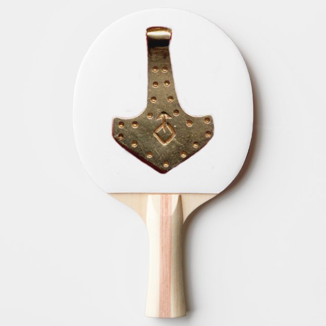 Gold Thor Hammer white ping pong paddle (Front)