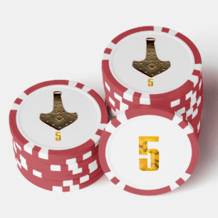Gold Thor Hammer white red 1 striped poker chip