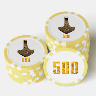 Gold Thor Hammer white yellw 500 stripe poker chip