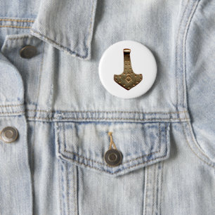 Gold Thor's Hammer white round button