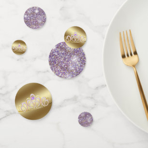 Gold Tiara and Lilac Purple Glitter Confetti