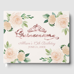 Gold Tiara Blush Pink Floral Quinceanera Guest Boo Book