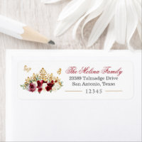 Gold Tiara Burgundy Red Flor Return Address Label