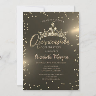 Gold Tiara Diamonds Quinceañera Invitation