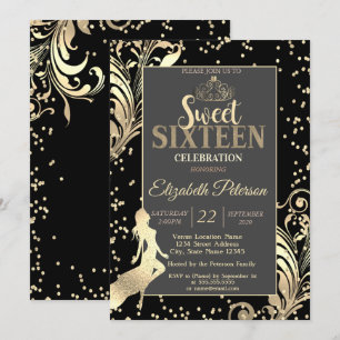 Gold Tiara High Heels Diamonds Girl Sweet 16 Party Invitation