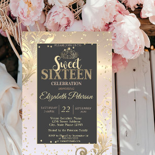 Gold Tiara Sweet Diamonds 16 Party Invitation