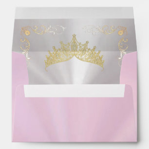 Gold Tiara & Vintage Border - Pastel Pink Envelope