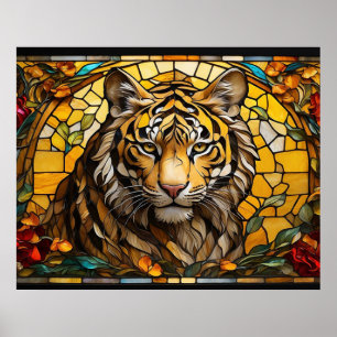 *~*  Gold TIGER 5:4 AP68 Fantasy Stained Glass  Poster