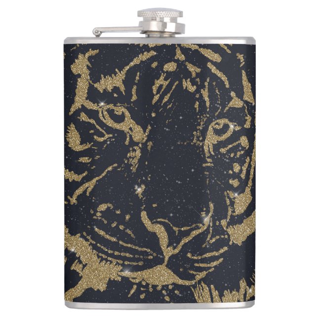 Gold Tiger Black Design Hip Flask (Front)