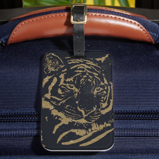 Gold Tiger Black Design Luggage Tag (Front Insitu 2)