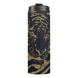 Gold Tiger Black Design Thermal Tumbler
