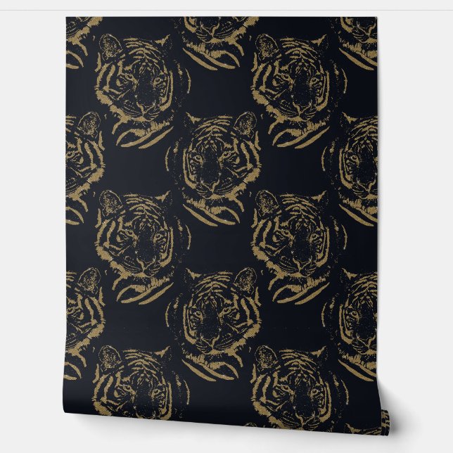 Gold Tiger Black Design Wallpaper (Unrolling)