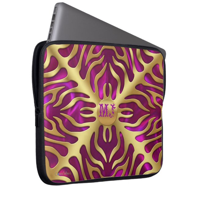 Gold Tiger Magenta Satin Lush Laptop Sleeve (Front Right)