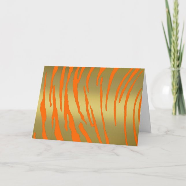 Gold Tiger Stripes Orange Holiday Card (Front)