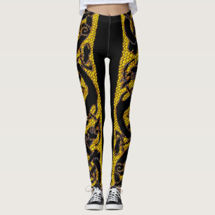 Gold Tiled Celtic Knot Hound on Black Leggings