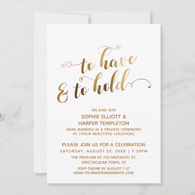 Gold To Have and To Hold Post-Wedding Celebration Invitation (Front)