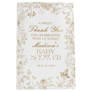 Gold Toile De Jouy Floral Baby Shower Favours Medium Gift Bag