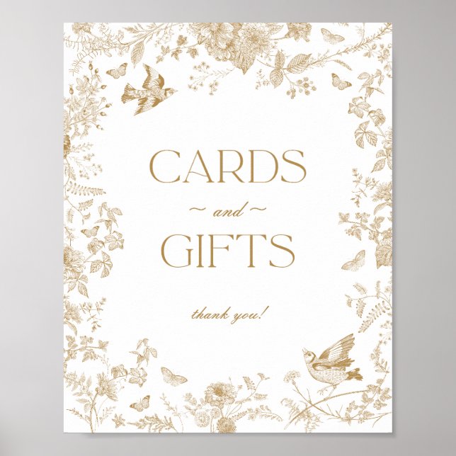 Gold Toile De Jouy Floral Cards and Gifts Sign (Front)