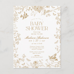 Gold Toile De Jouy French Floral Baby Shower Postcard